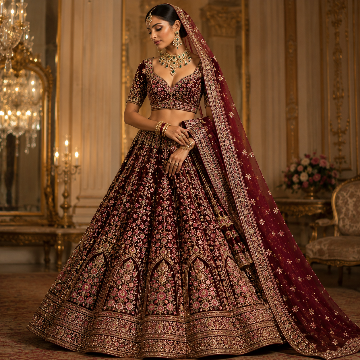 ChatGPT Image May 30, 2026, 11_48_55 PM Bridal Styles dark Red Lehanga - Image 1
